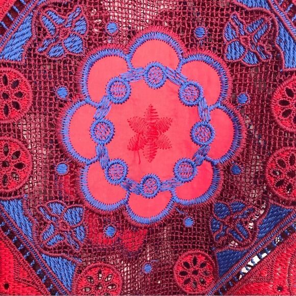 AMT NEW Deep Red Crochet Floral Mini Sheath Dress - Picture 10 of 13